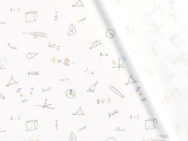 Baumwolldruck Mathematik auf Ecruweiß